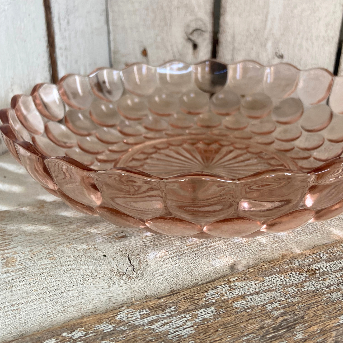 Pink Vintage Glass Short Serving Bowl