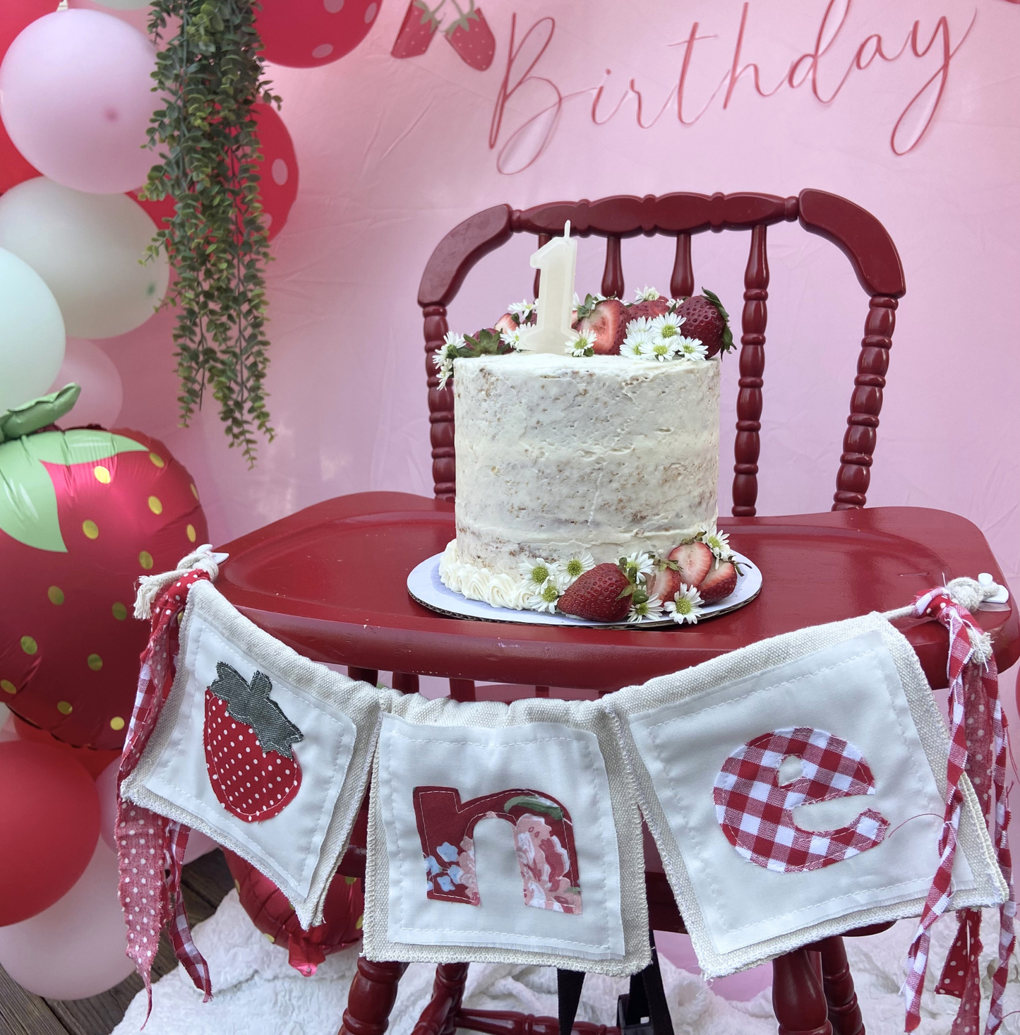 Berry 1st Birthday High Chair Banner – Strawberry First Birthday Decor