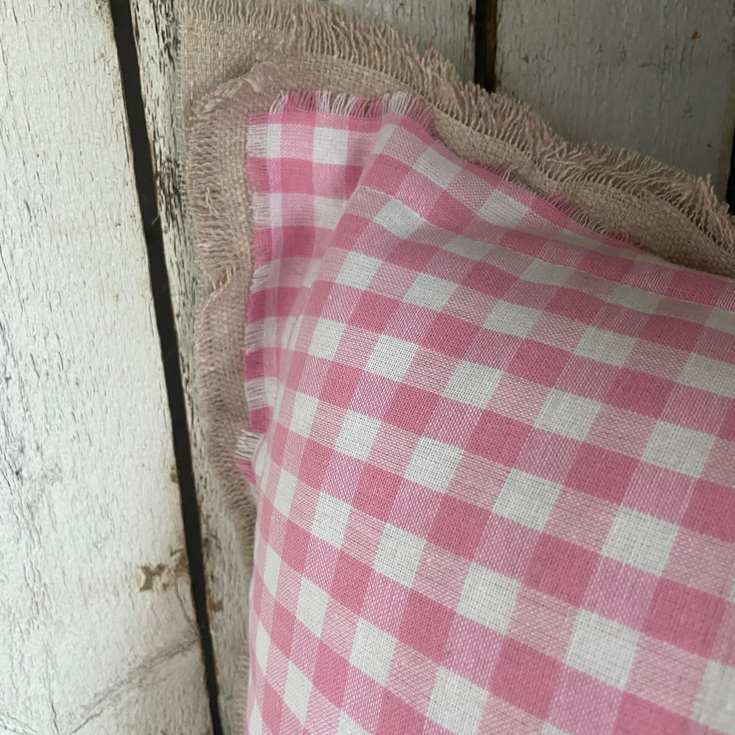Farmhouse Quilted Bunny & Gingham Spring Pillow-14” x14”