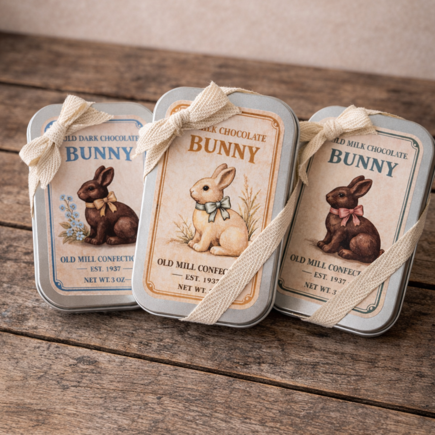 Vintage Easter Bunny Chocolate Tin-Set of 3
