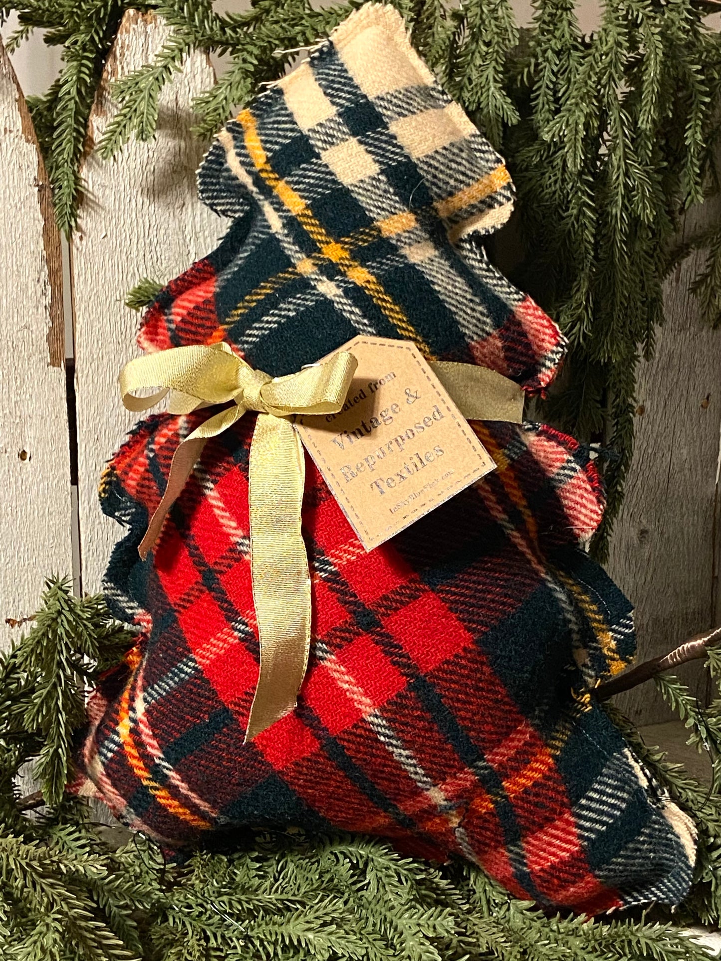Vintage Wool Plaid Christmas Tree Pillows
