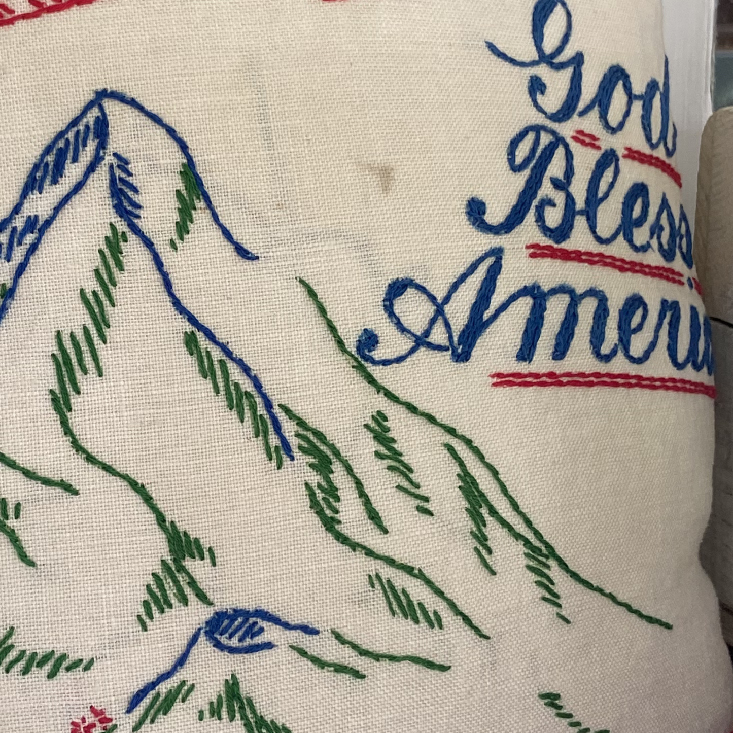 God Bless America Vintage Linen Pillow