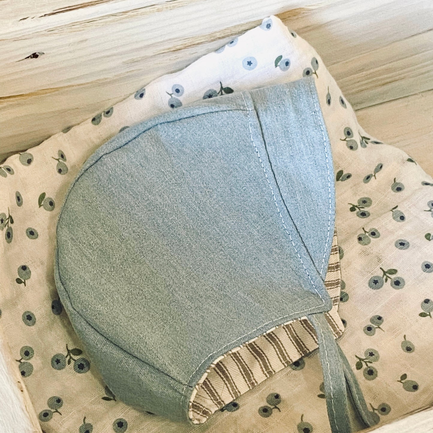 Distressed Denim Blueberry Baby Bonnet