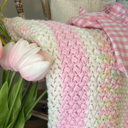 Vintage Spring Crocheted Baby Blanket in Pastels-handmade