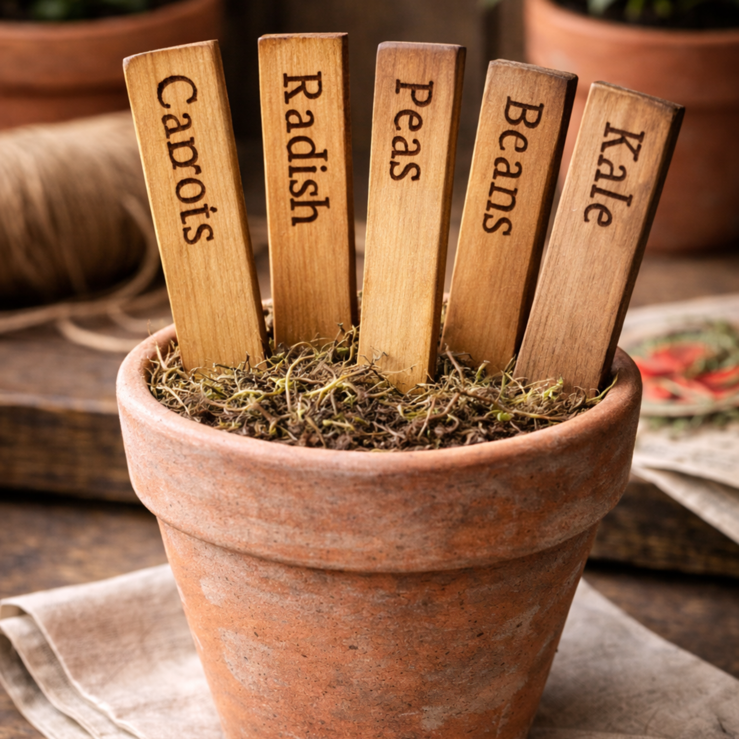 Early Spring Vegetables Heirloom Garden Markers from Reclaimed Wood-set of 5