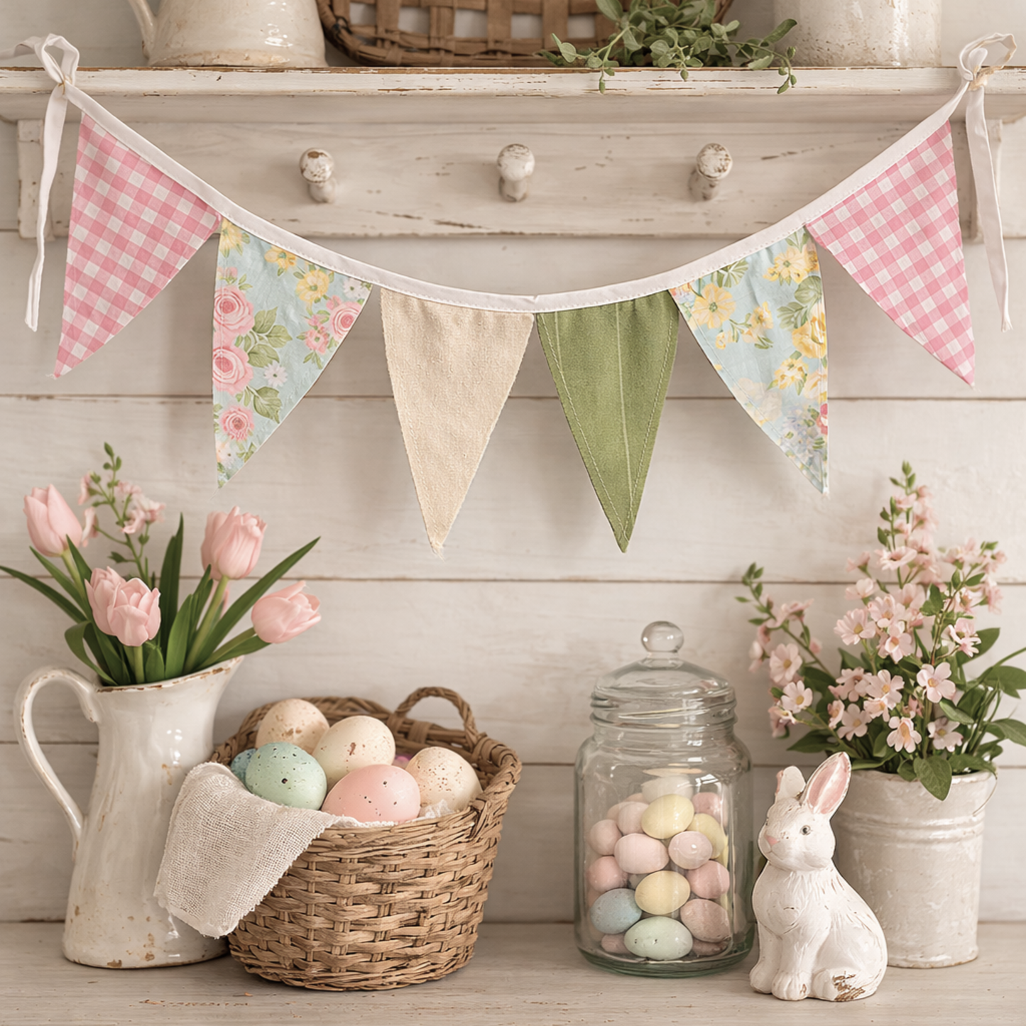 Spring Cottage Patchwork Fabric Banner