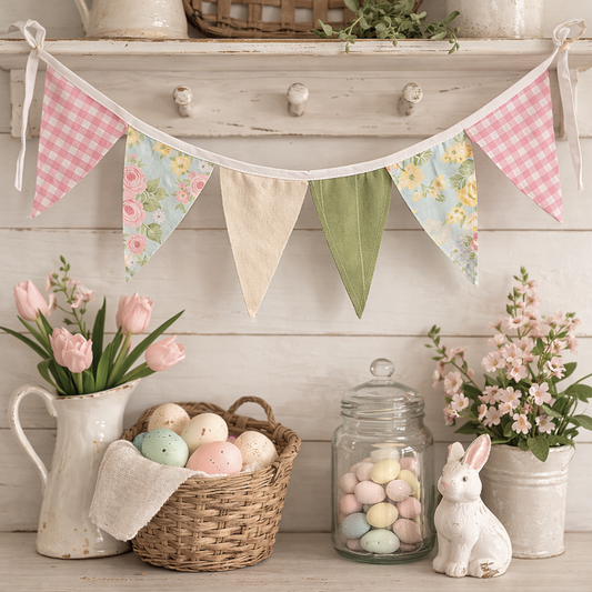 Spring Cottage Patchwork Fabric Banner