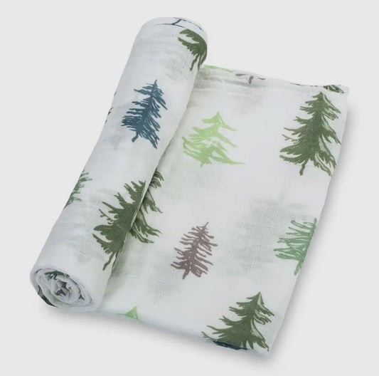 Trees Baby Swaddle Bundle-with Blue Knitted Winter Hat