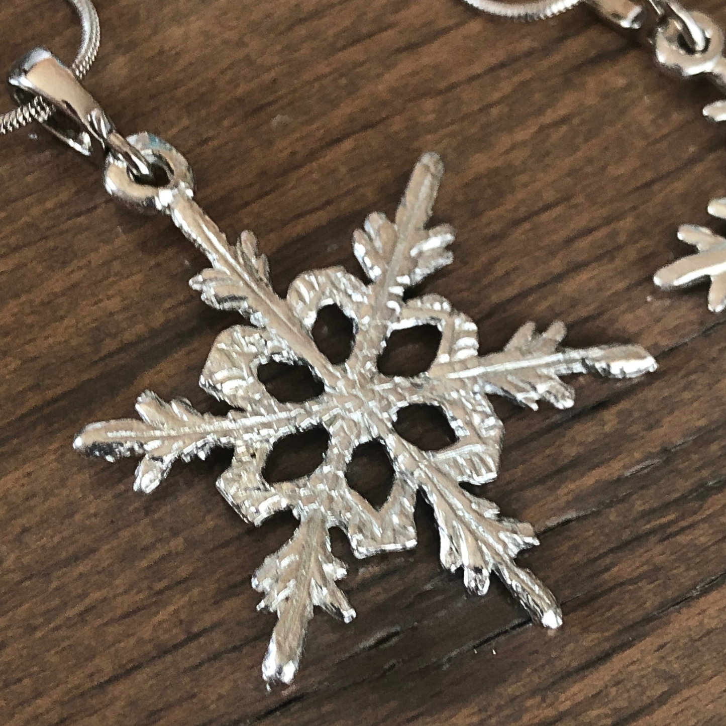 Small Pewter Snowflake Pendant w/ 26" Adjustable Rhodium Chain