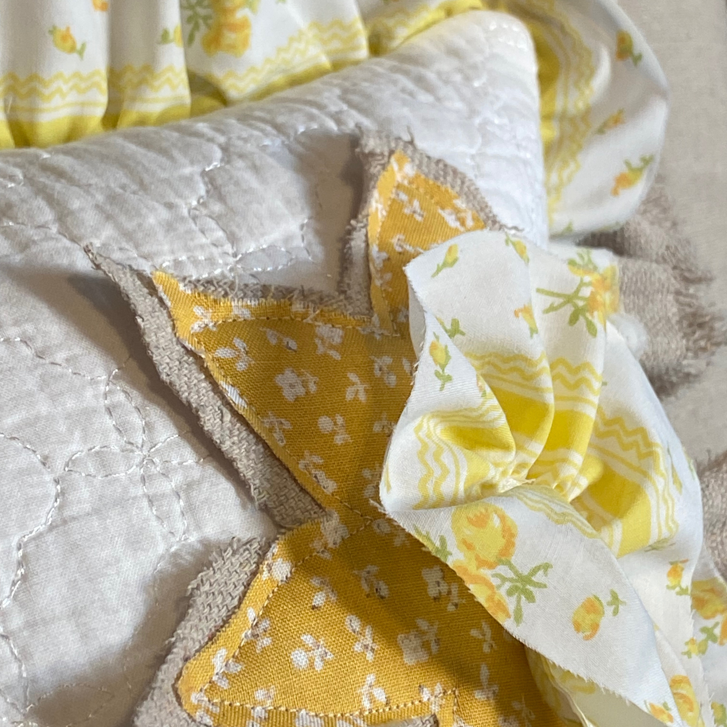 Hello Spring Daffodil Quilted Throw Pillow-14” x 14”