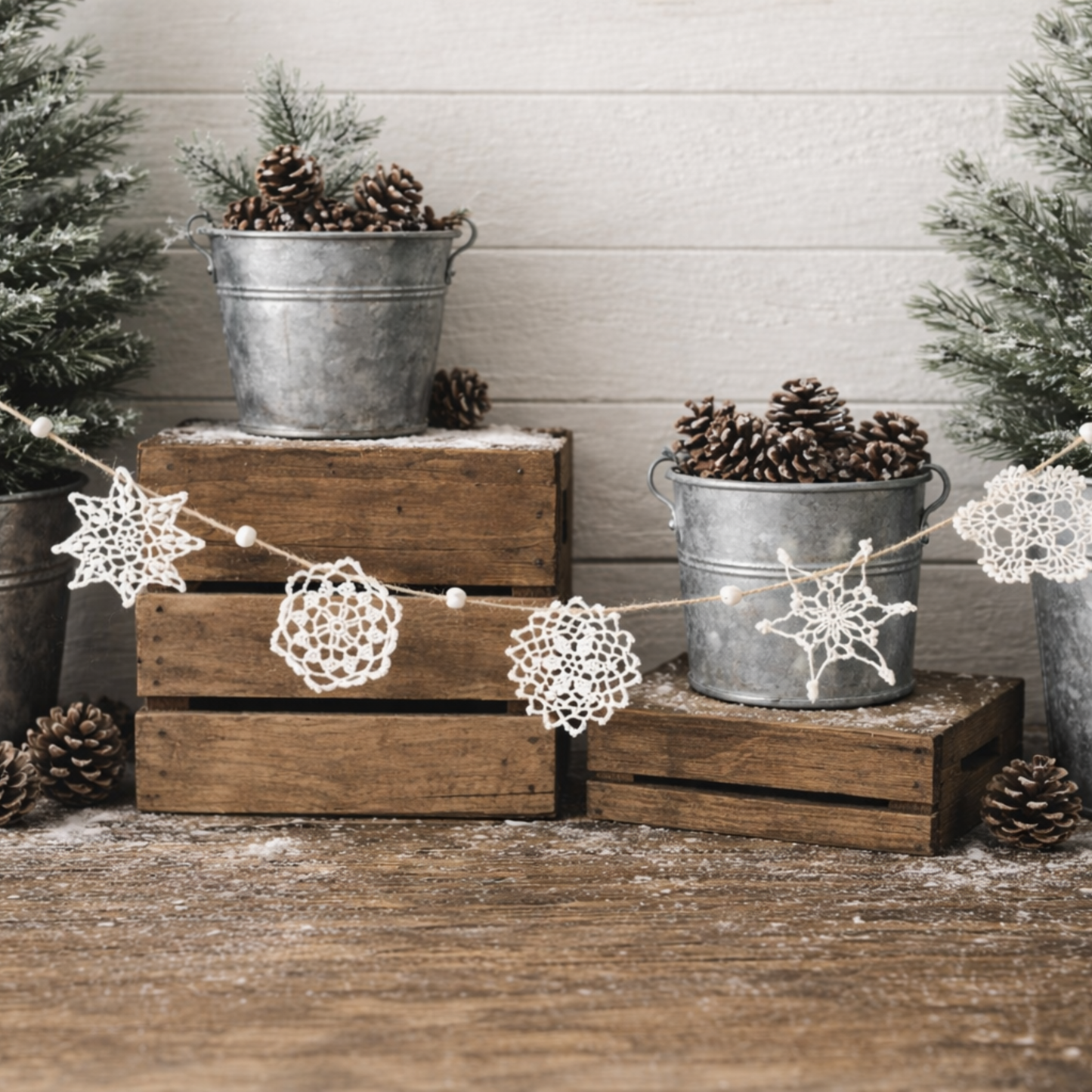 Vintage Crocheted Snowflake Garland-4ft