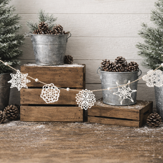 Vintage Crocheted Snowflake Garland-4ft