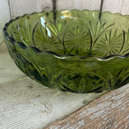 Green Vintage Glass Serving Bowl