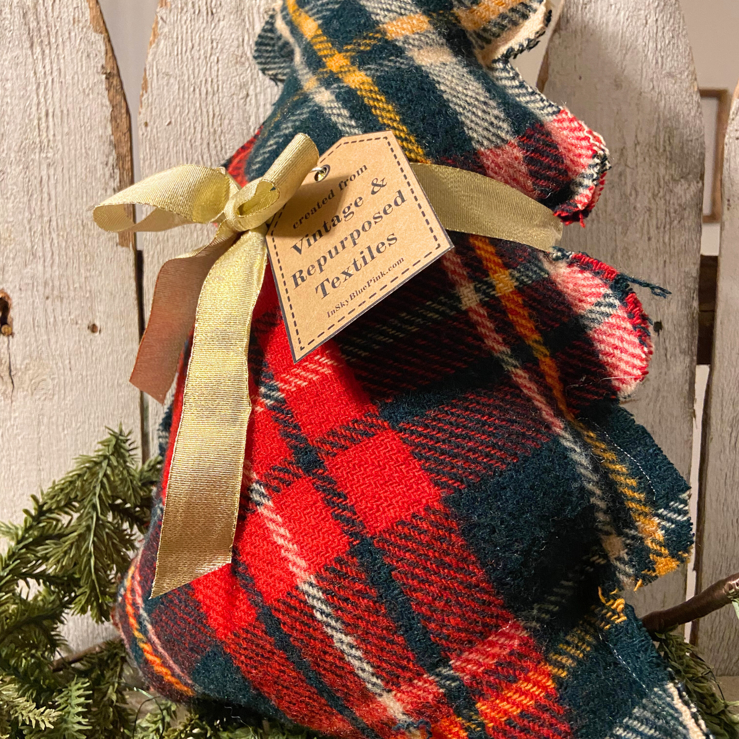 Vintage Wool Plaid Christmas Tree Pillows