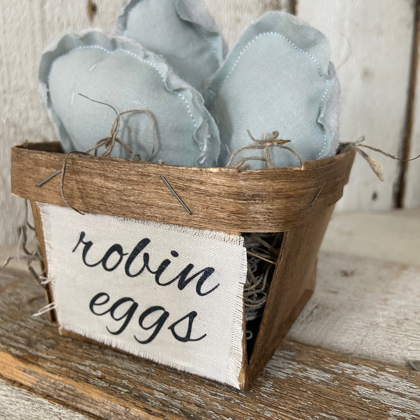 Quilted Robin Eggs in Basket