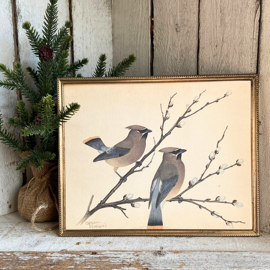 Vintage Winter Blue Birds Watercolor-8 x10