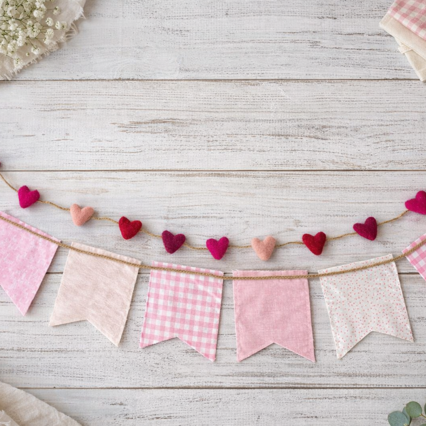 Shades of Pink Valentine Fabric Banner – 4 ft