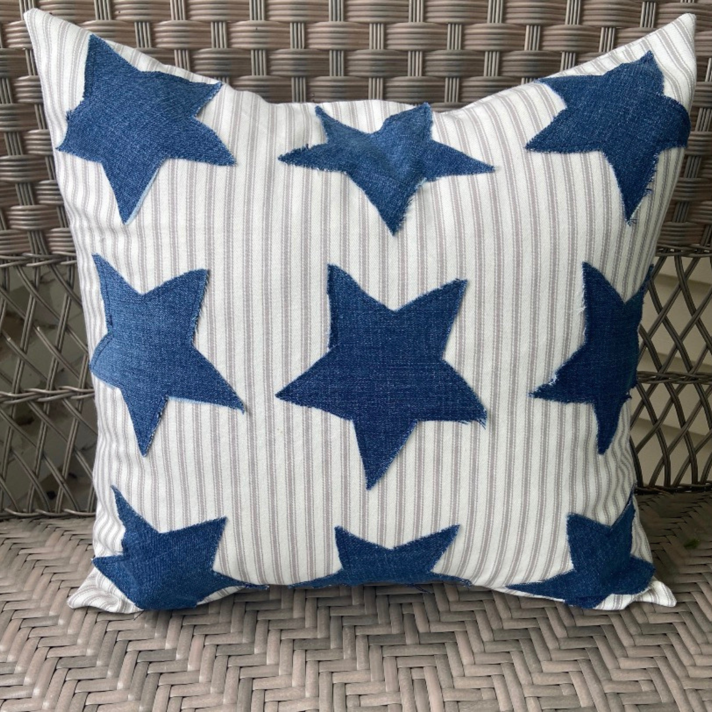 Frayed Denim Star Pillow 16”