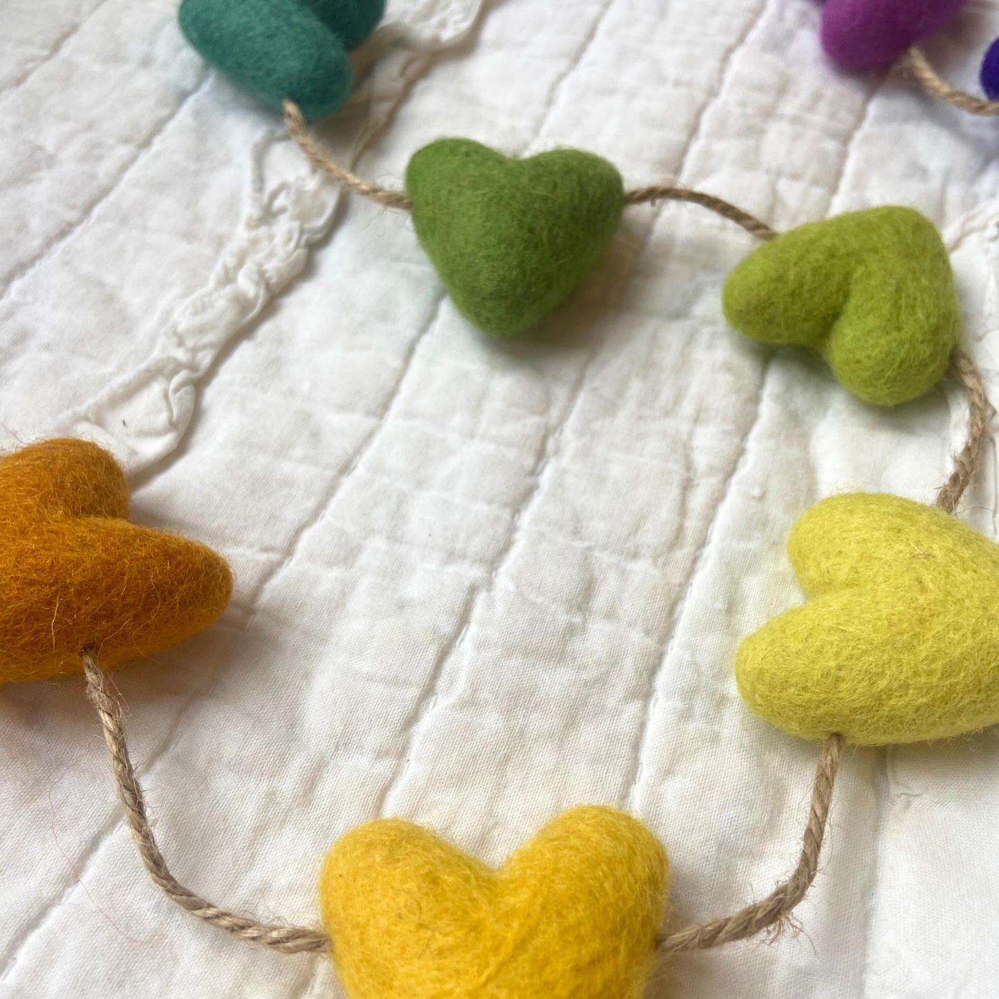 Rainbow Felted Wool Heart Garland 4ft-St.Patrick’s Day Decor