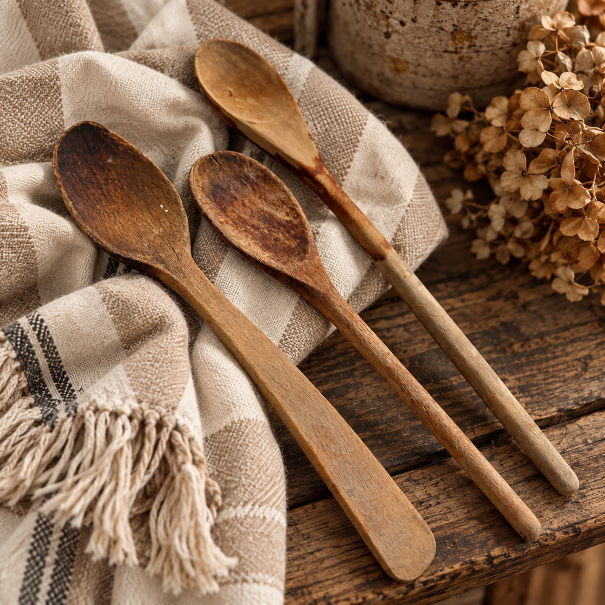 Gathered Vintage Wooden Spoons Set of 3