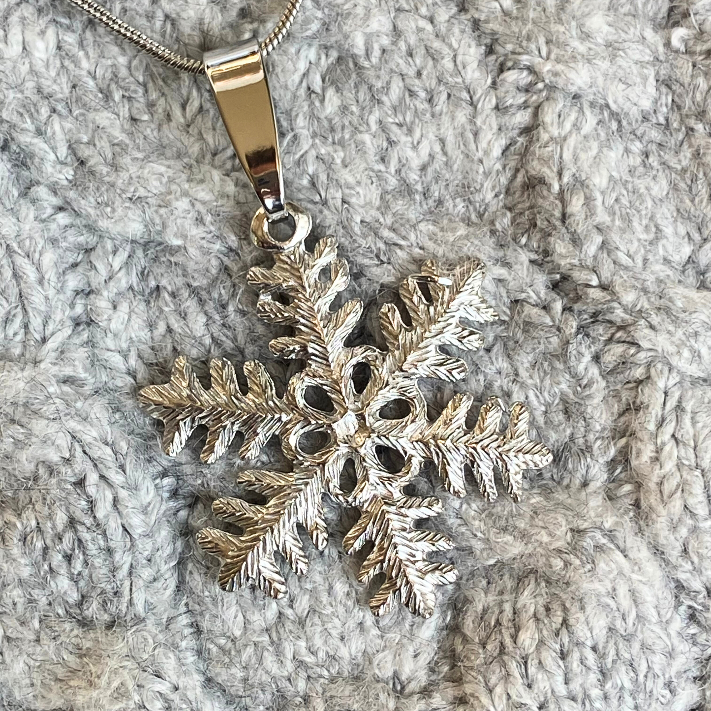 Small Pewter Snowflake Pendant w/ 26" Adjustable Rhodium Chain
