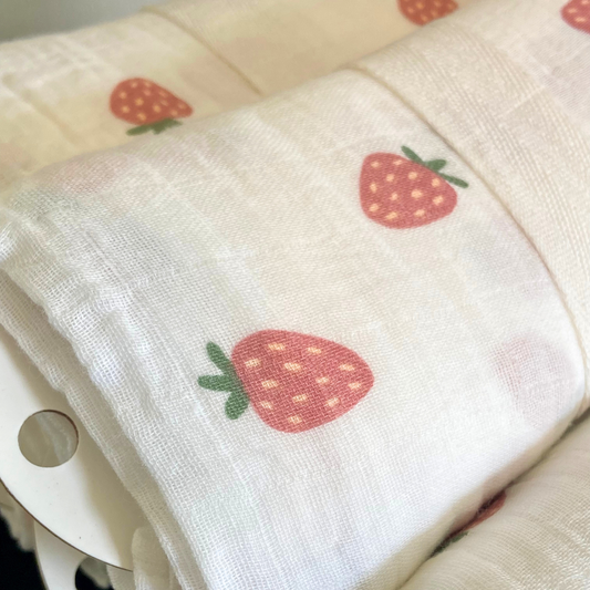 Strawberry Print Muslin Baby Swaddle Blanket