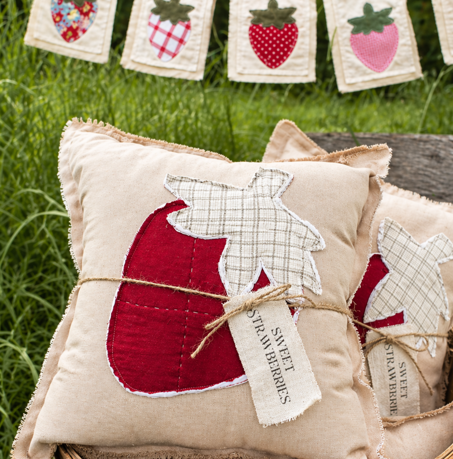 Sweet Strawberry Farmhouse Pillow –14” x 14”