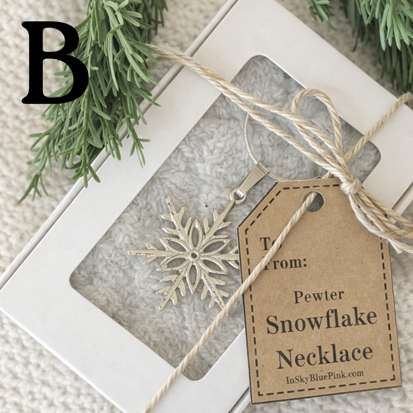 Small Pewter Snowflake Pendant w/ 26" Adjustable Rhodium Chain