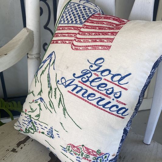 God Bless America Vintage Linen Pillow
