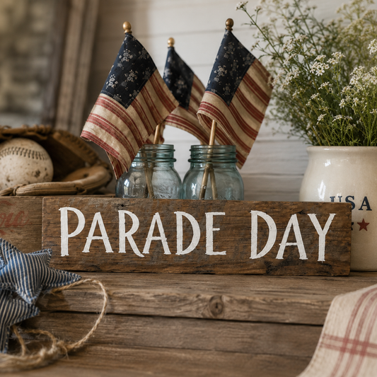 Parade Day Sign  on Barn Wood