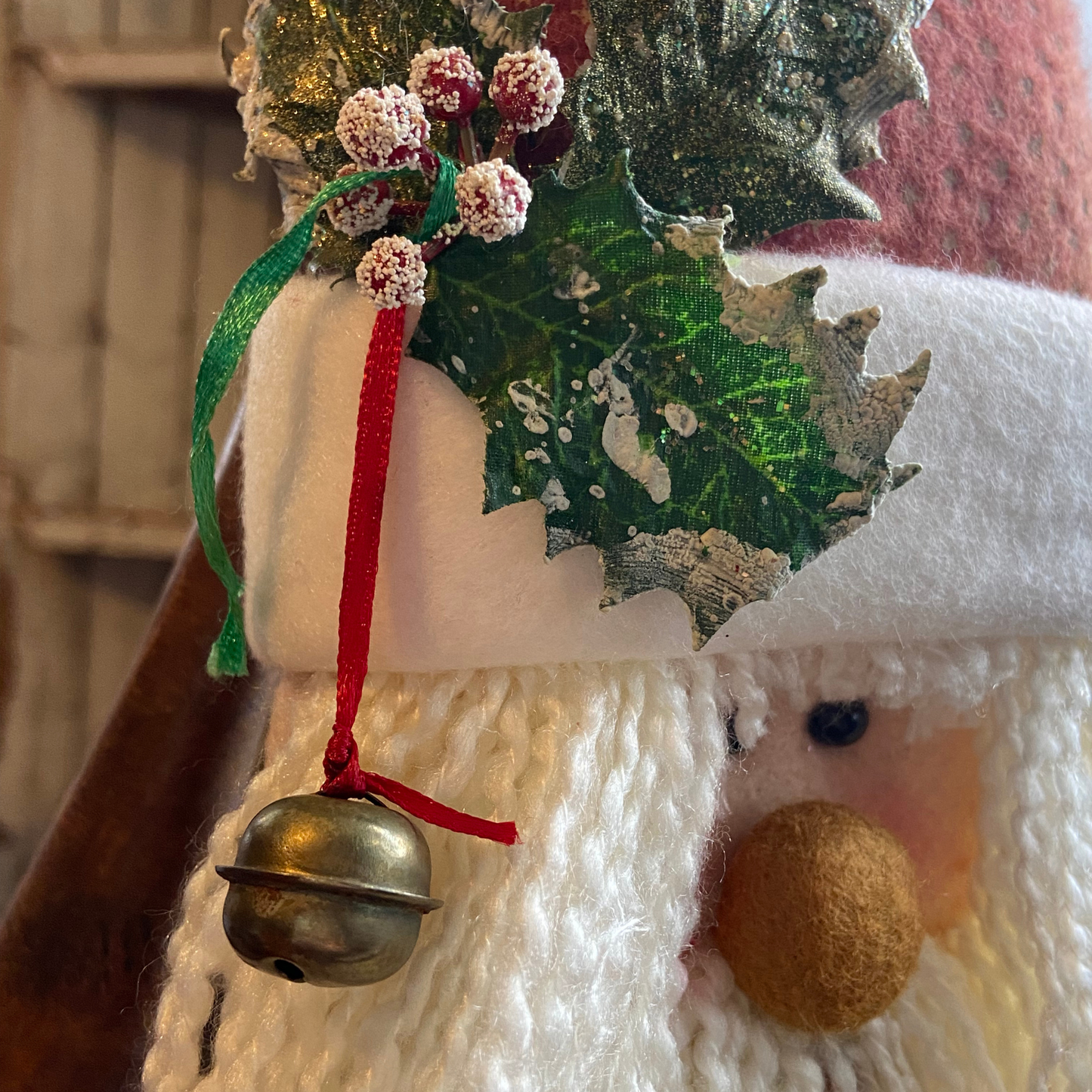 Vintage Door Hanger-Santa w/holly
