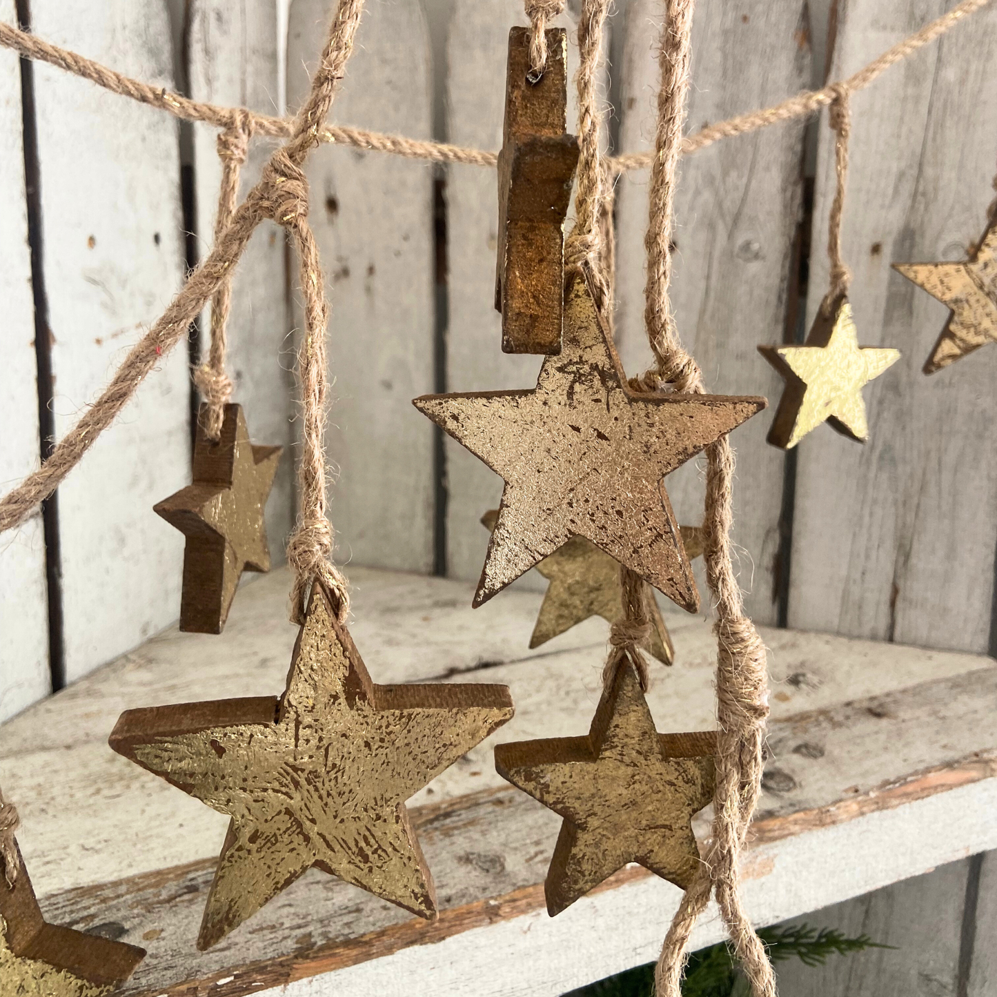 Gold Metallic Stars Garland on Jute Twine-6ft