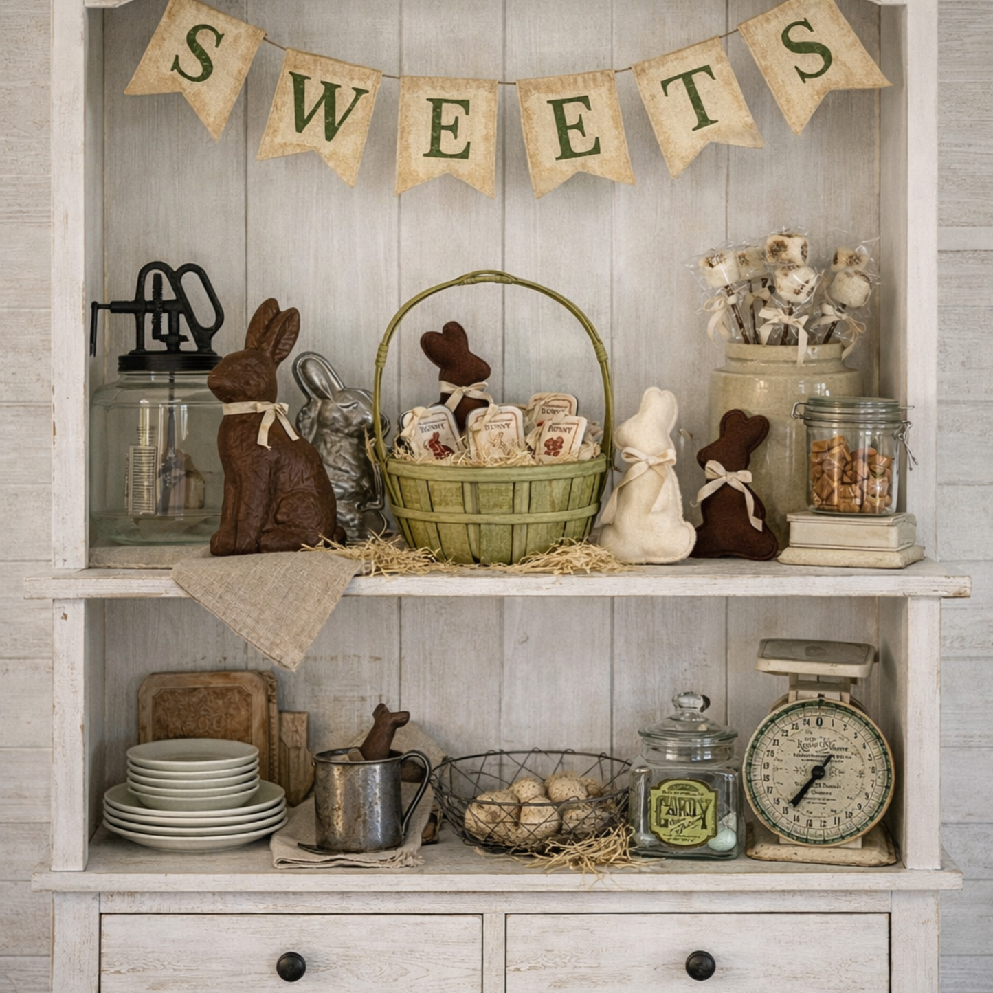 Vintage “SWEETS” Banner – Farmhouse Hand-Painted Canvas Pennant
