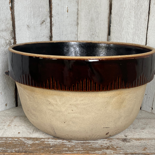 Large Vintage Stoneware Serving Bowl – Brown Glaze – Made in the USA