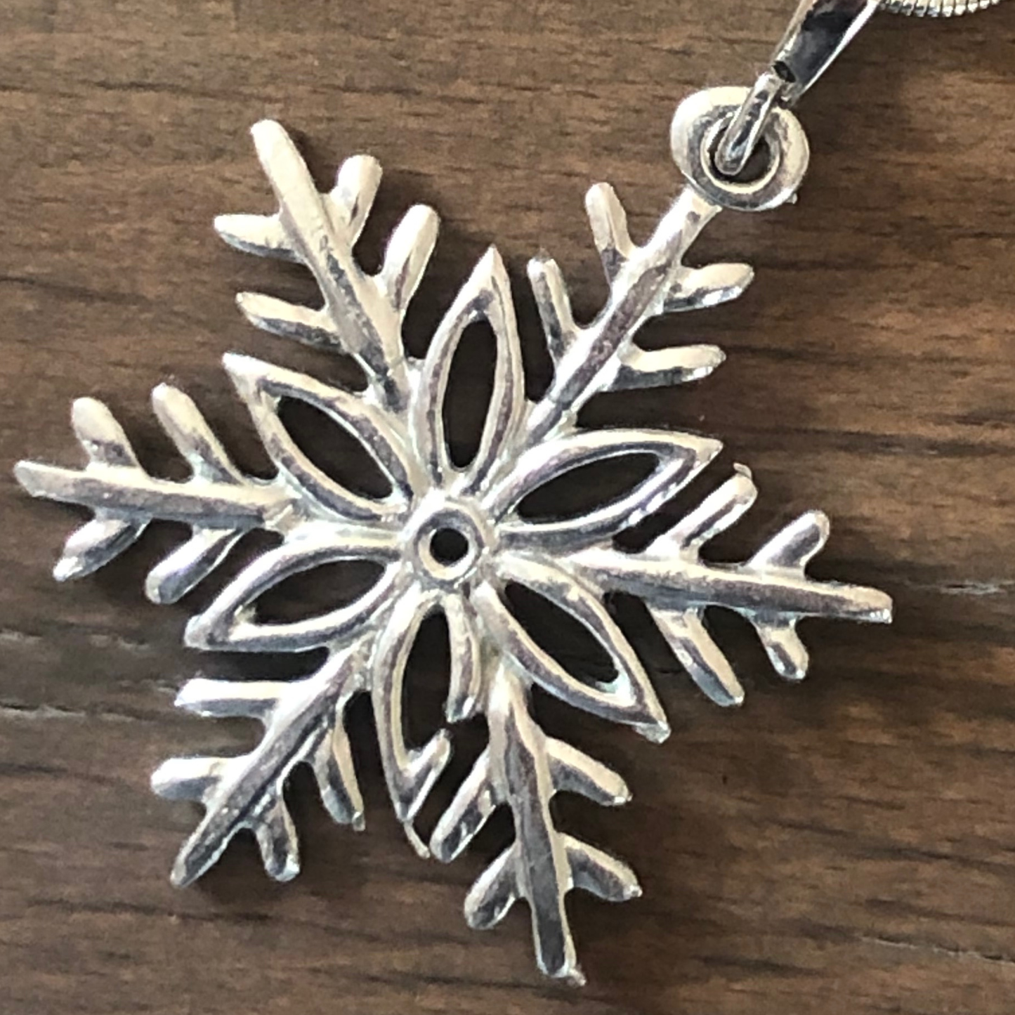 Small Pewter Snowflake Pendant w/ 26" Adjustable Rhodium Chain