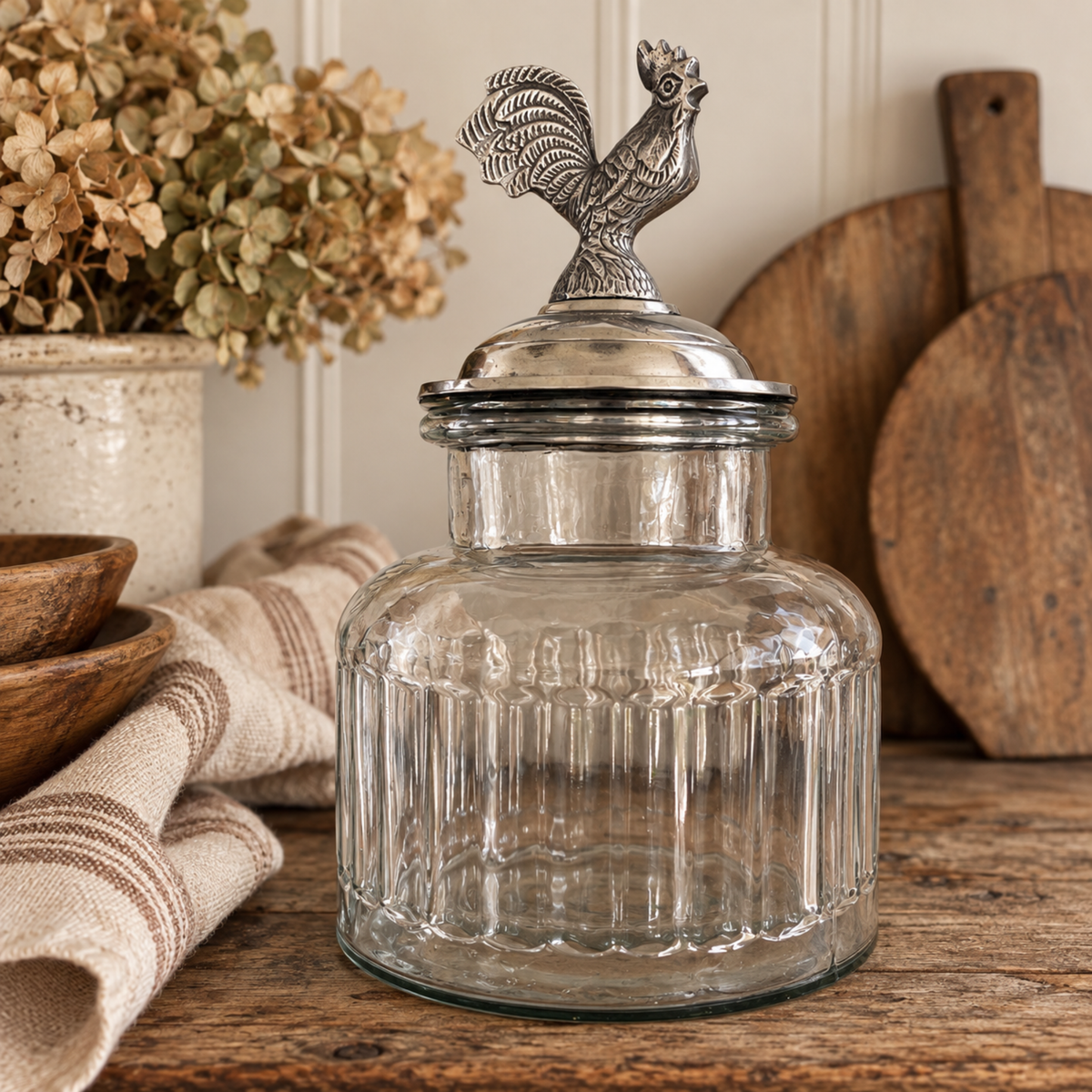 Vintage Glass Rooster Canister