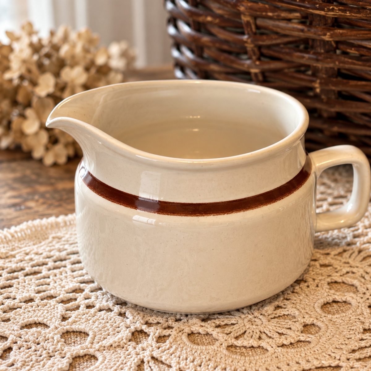 Vintage Stoneware Brown Stripe Pitcher