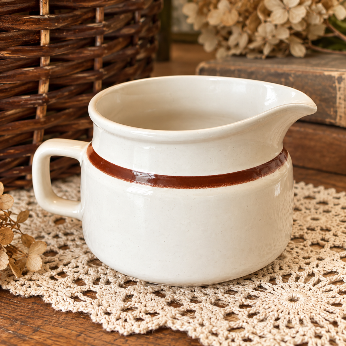 Vintage Stoneware Brown Stripe Pitcher