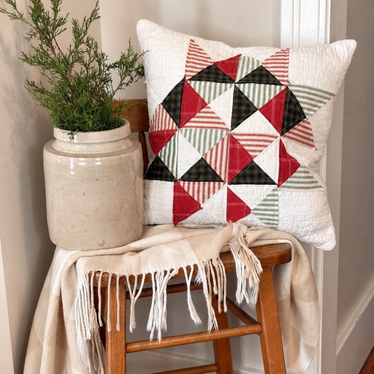 Heirloom Quilted Star Christmas Pillow | Handmade Farmhouse