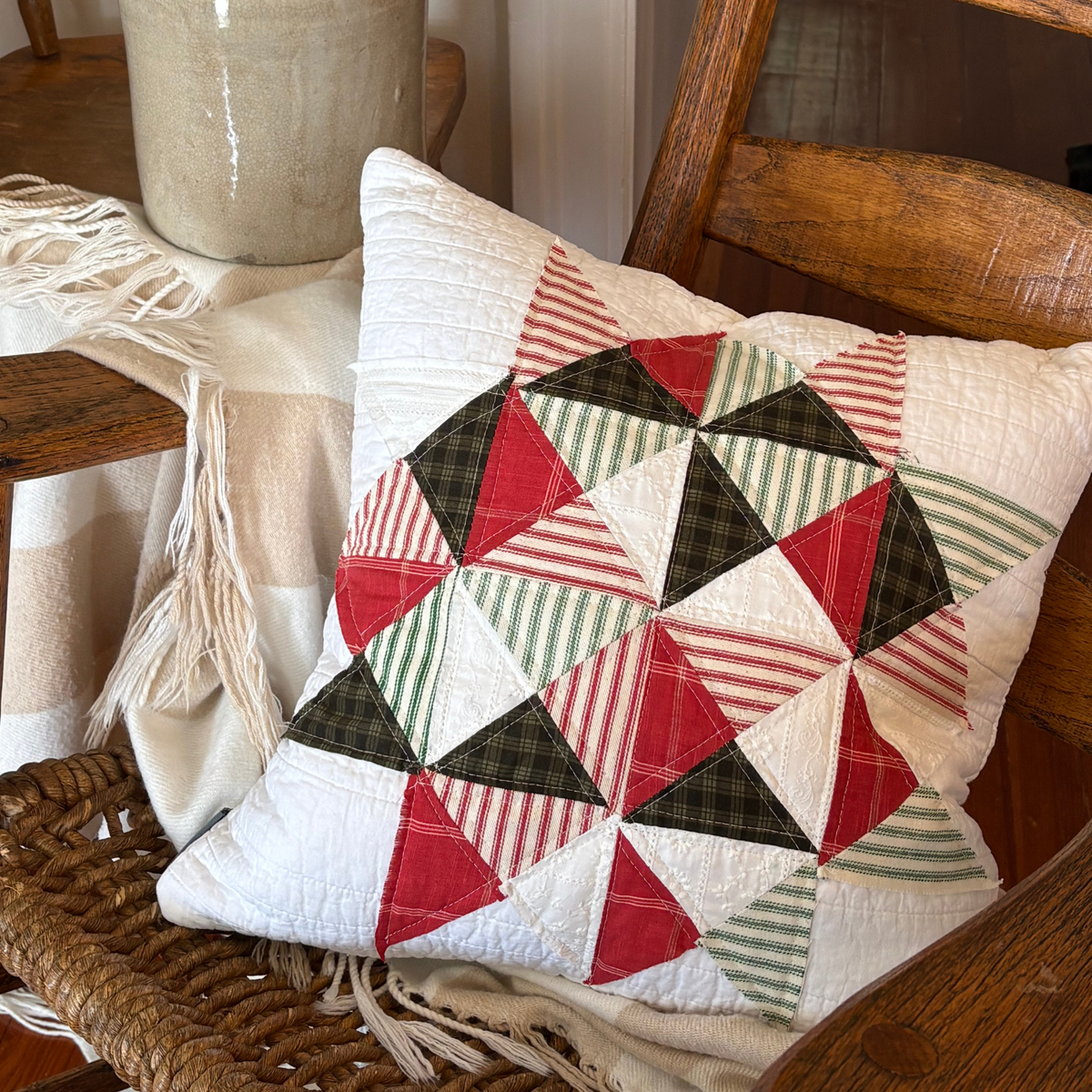 Heirloom Quilted Star Christmas Pillow | Handmade Farmhouse
