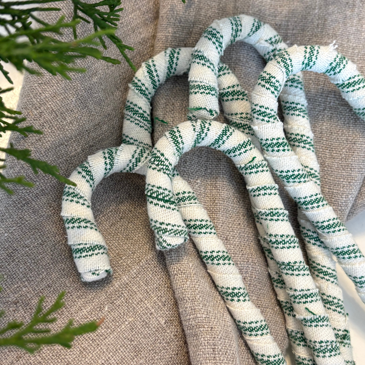 Old-Fashioned Spearmint Fabric Wrapped Candy Canes | Set of 5