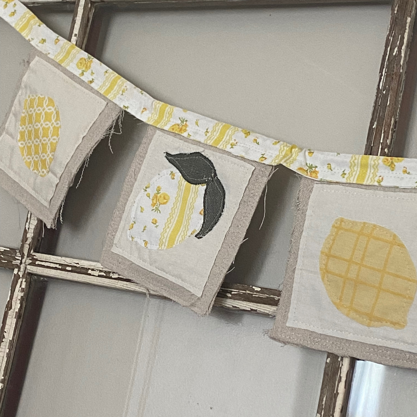 Lemon Canvas and Vintage Fabric Farmer’s Market Bunting Banner