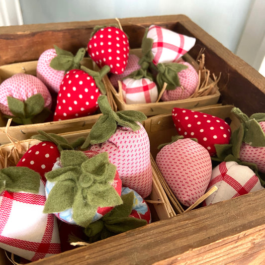 Fabric Strawberries from Vintage and Calico Prints for Tiered Trays Summer Farmhouse Decor