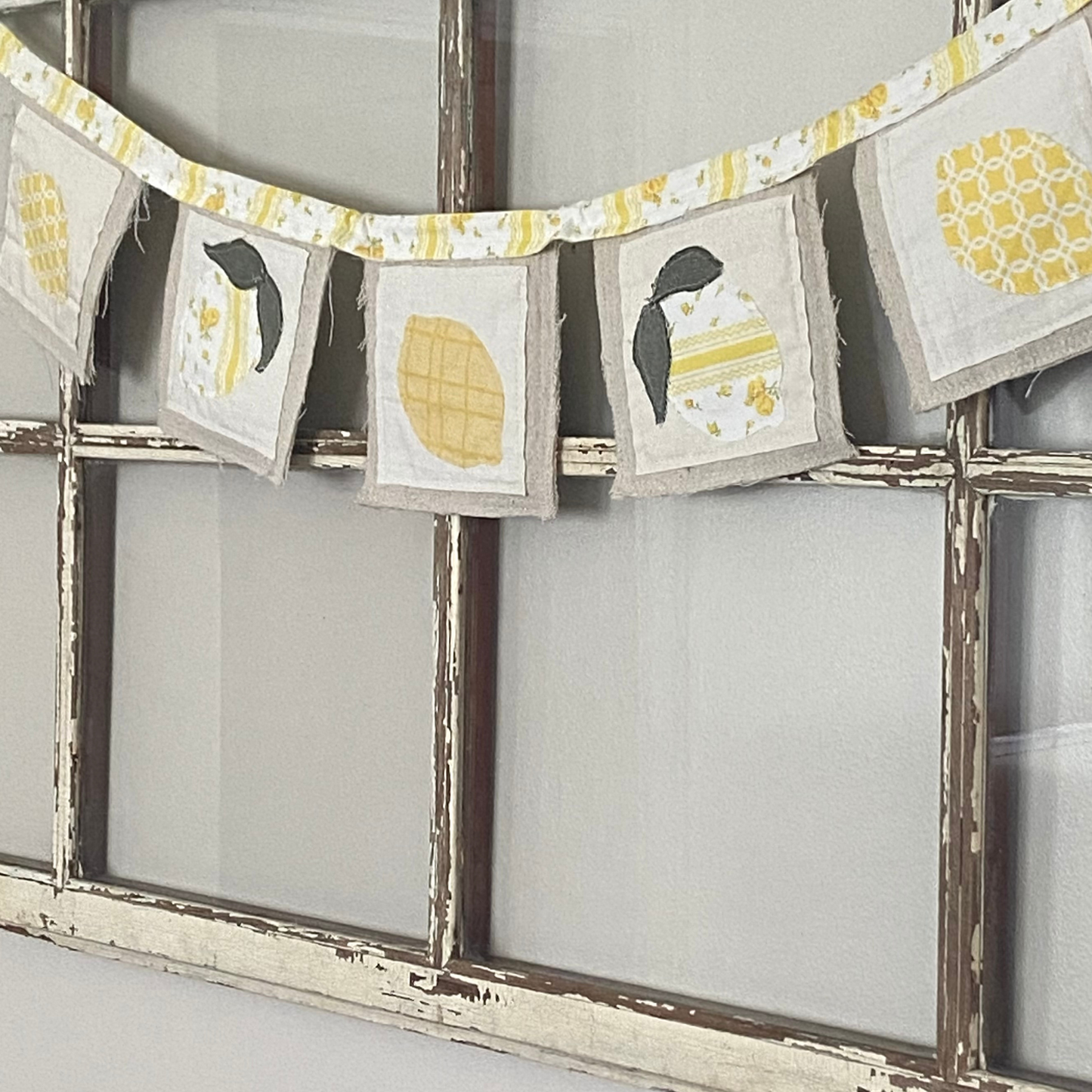 Lemon Canvas and Vintage Fabric Farmer’s Market Bunting Banner