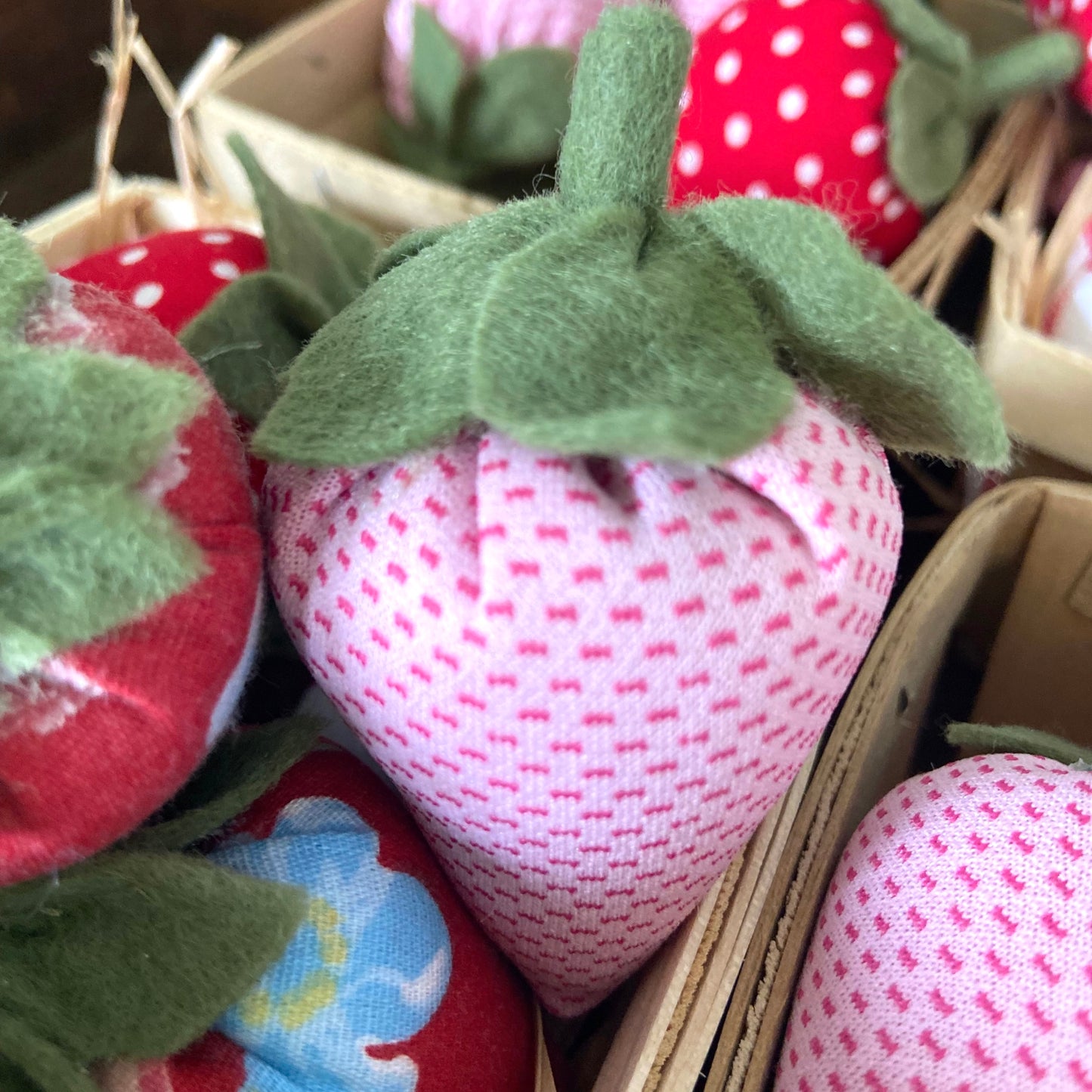 Fabric Strawberries from Vintage and Calico Prints for Tiered Trays Summer Farmhouse Decor