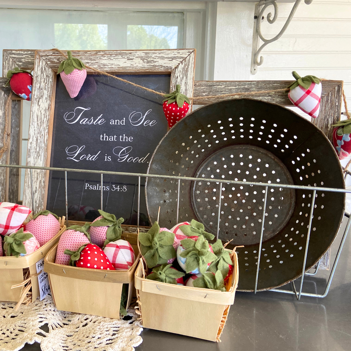 Fabric Strawberries Garland-3 feet, summer farmhouse decor, strawberry party