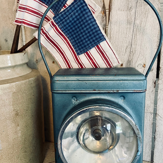 Vintage Fabric Flag on Rustic Stained Stick for 4th of July or Patriotic Decor