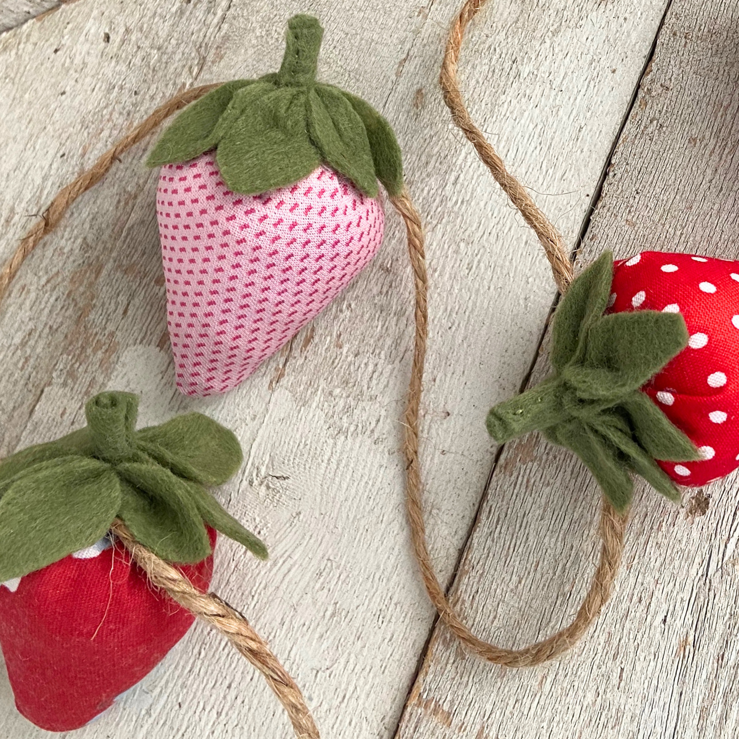 Fabric Strawberries Garland-3 feet, summer farmhouse decor, strawberry party