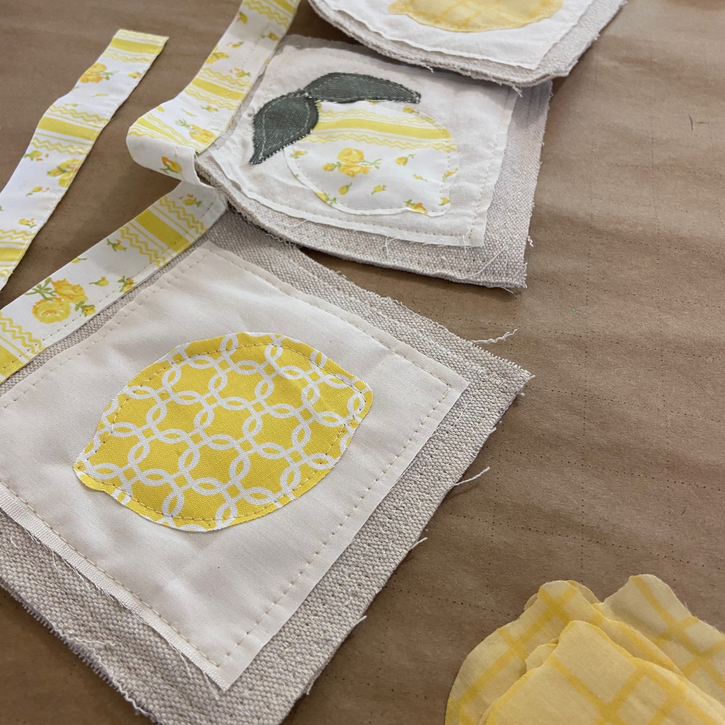 Lemon Canvas and Vintage Fabric Farmer’s Market Bunting Banner