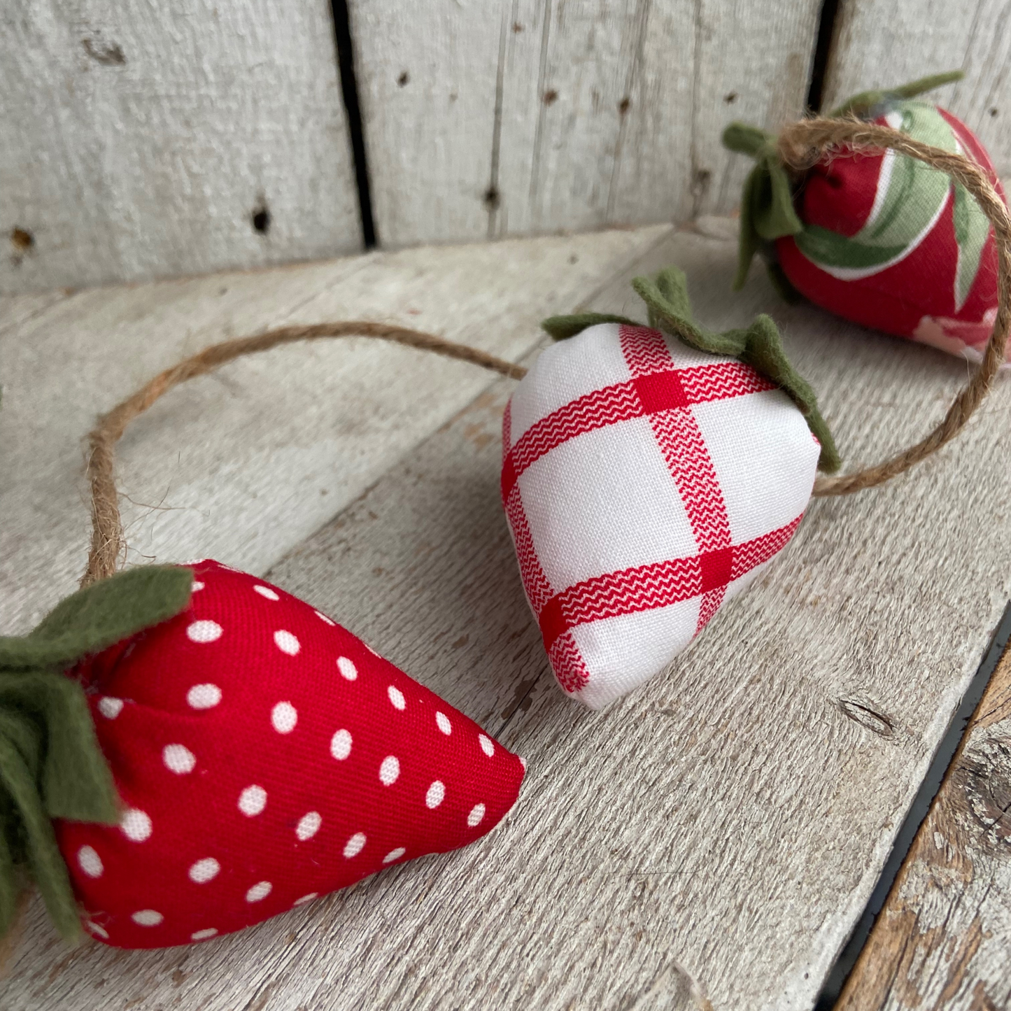 Fabric Strawberries Garland-3 feet, summer farmhouse decor, strawberry party